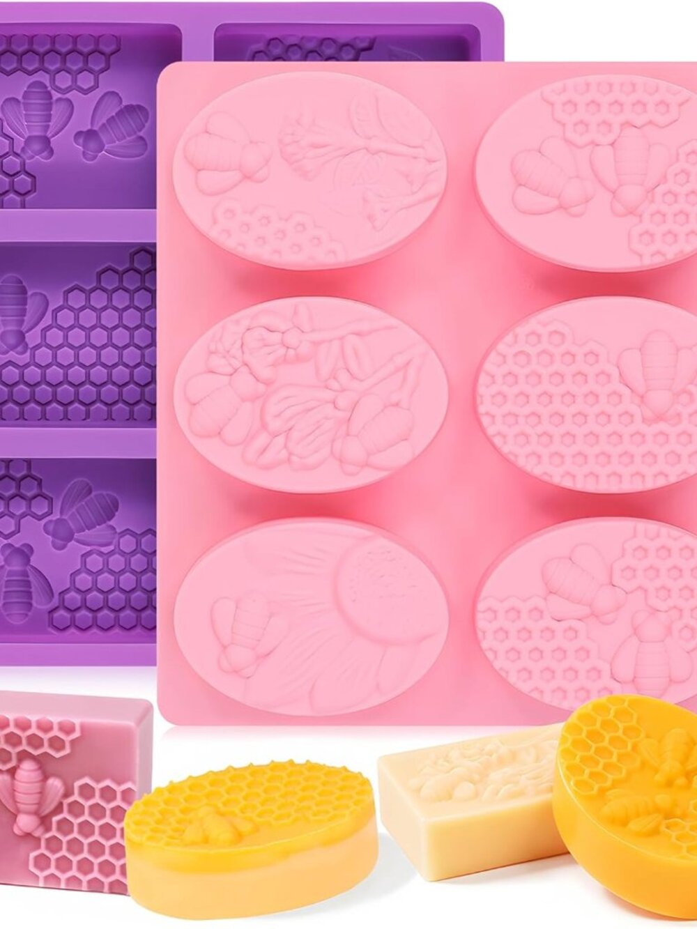 3D Bee Honeycomb Soap Mold Set, 2-Pack 6-Cavity Silicone Soap Molds